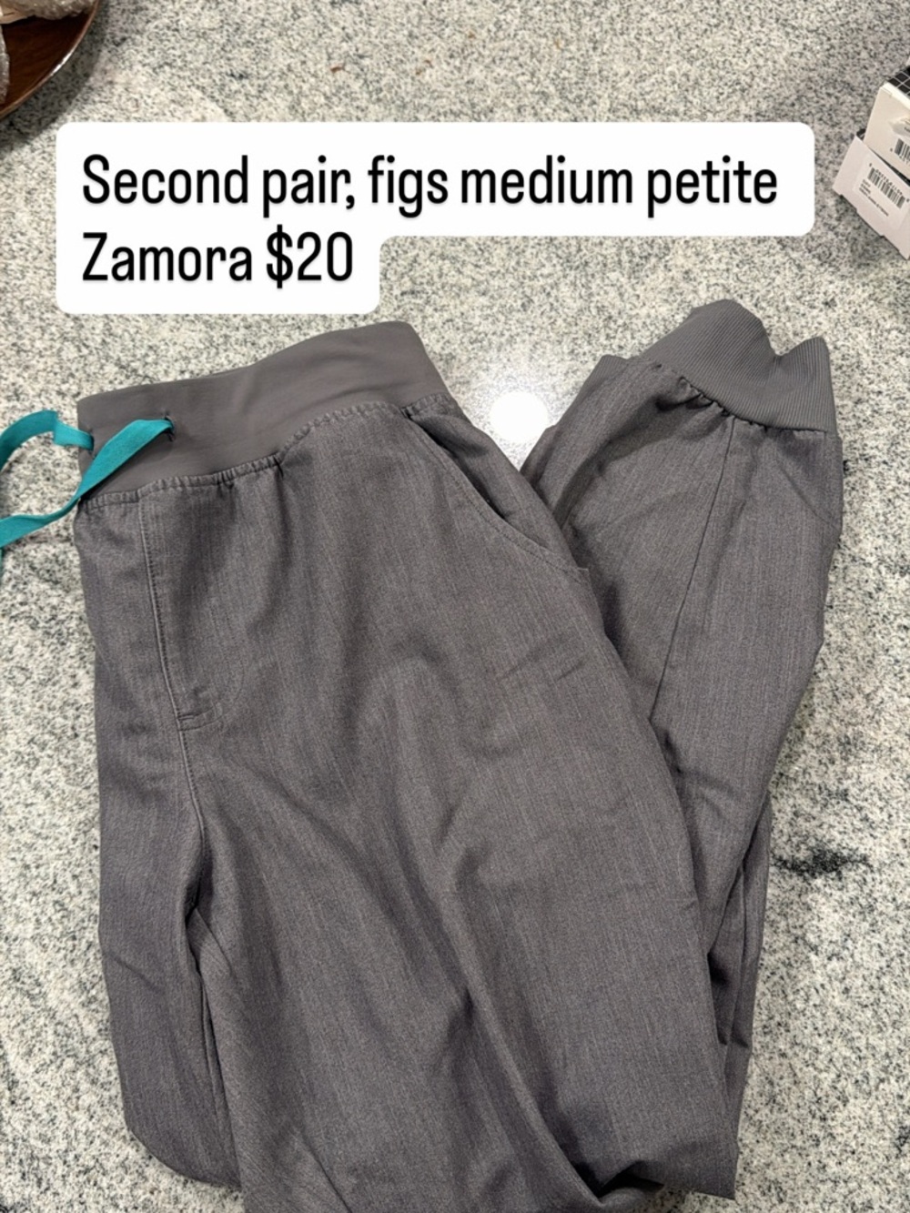 Figs Gray Zamora Scrub Joggers with Teal Drawstring
